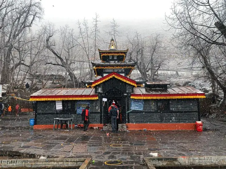 Muktinath Temple in winter, sacred Hindu and Buddhist pilgrimage site in Mustang Nepal