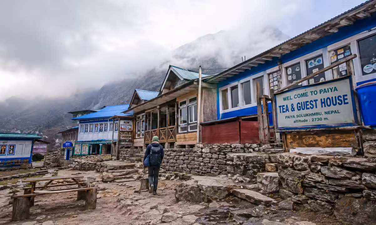 Simple teahouse guesthouses along the Everest Base Camp trail at Paiya village, Solukhumbu, Nepal