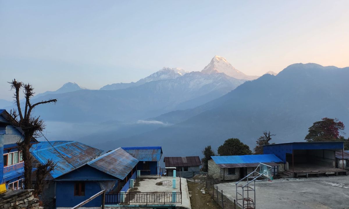 Wide mountain panorama of Dhaulagiri and Annapurna range from Ghorepani on the Poon Hill trek, Nepal