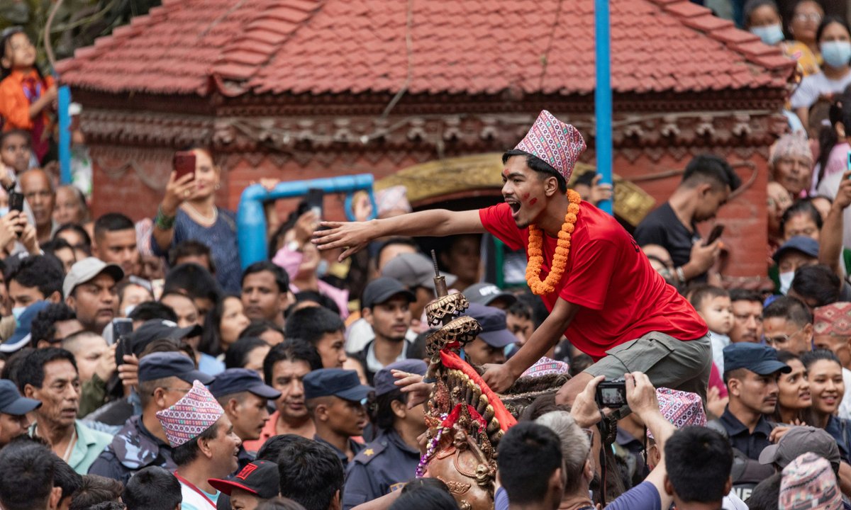 Newar community member participating in traditional cultural festival in the Kathmandu Valley, Nepal