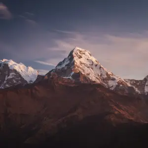 Annapurna South and Hiunchuli peaks at sunset view from Ghorepani Poon Hill trek Nepal