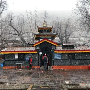Muktinath Temple in winter, sacred Hindu and Buddhist pilgrimage site in Mustang Nepal