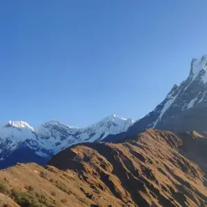  Panoramic view of Machhapuchhre Fishtail Mountain from Mardi Himal Trek ridge in the Annapurna region Nepal
