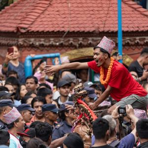 Newar community member participating in traditional cultural festival in the Kathmandu Valley, Nepal